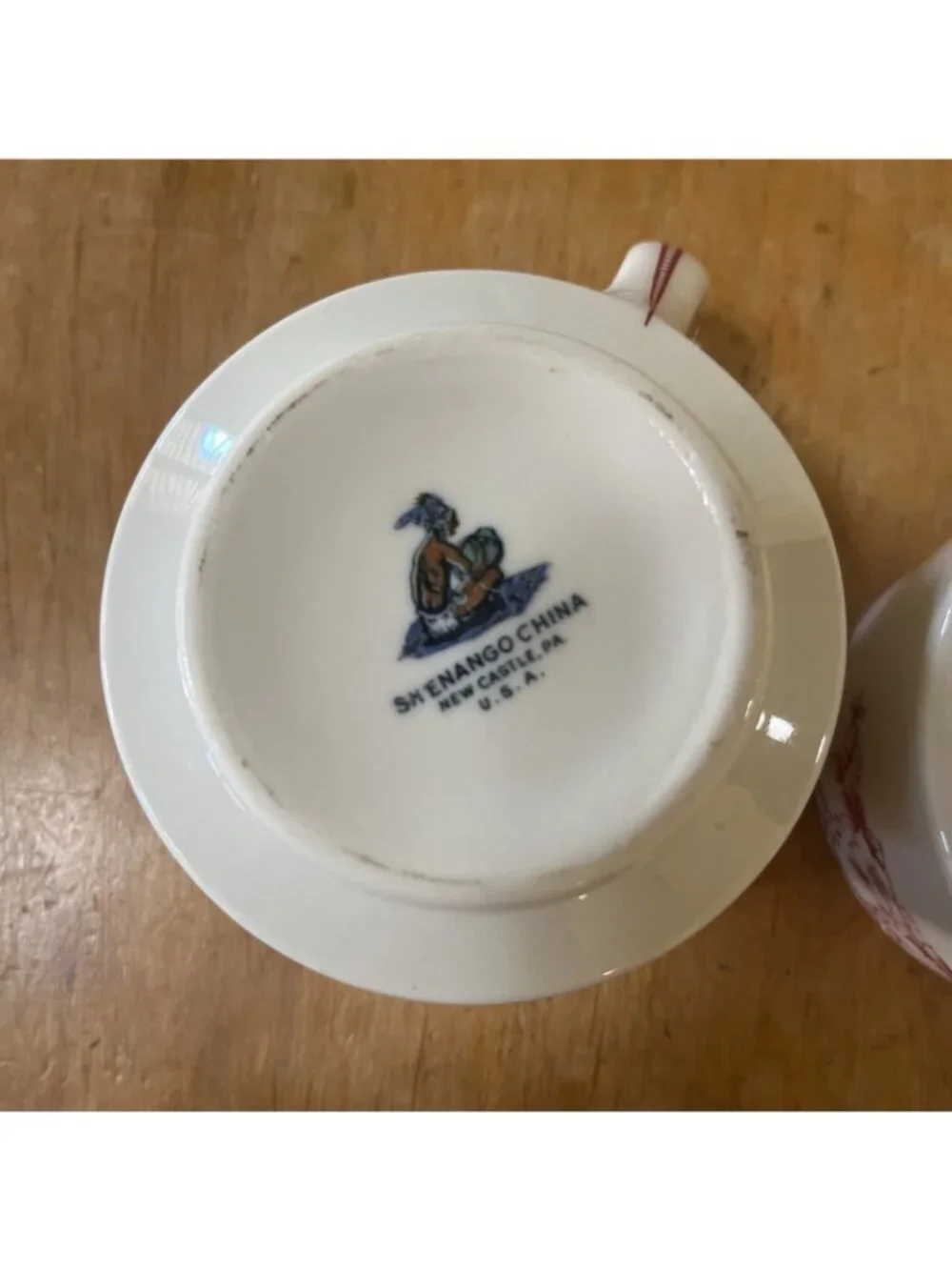 Vintage Shenango Red Rose Point Resturant Wear Coffee Cup Pair 1950s Retro